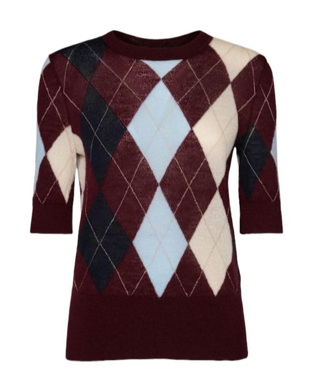 Khaite Red Anders Argyle Cashmere Blend Sweater
