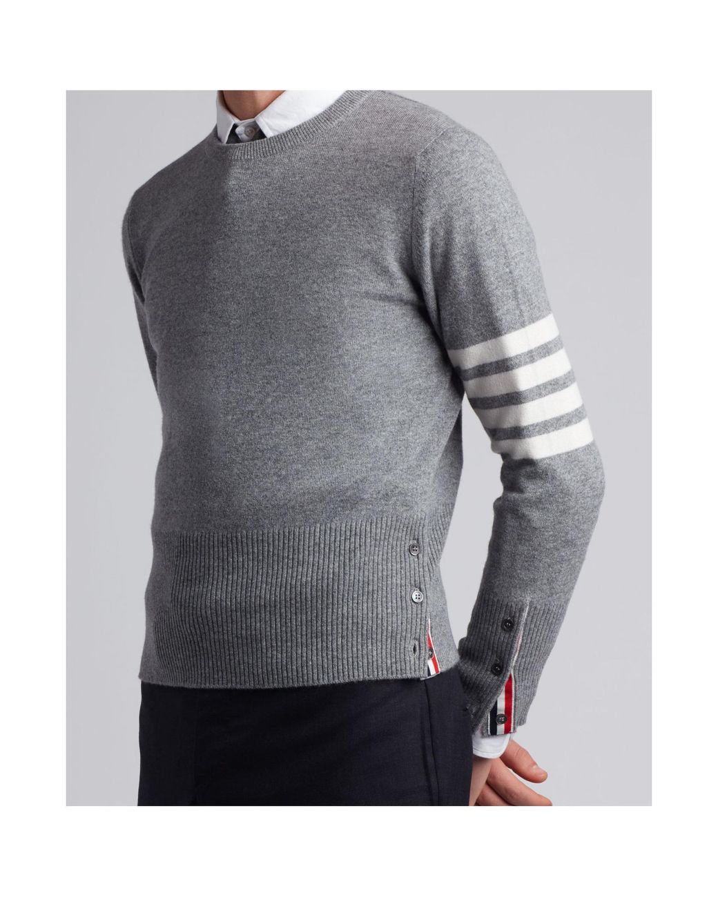 Thom Browne Gray Bar Crewneck Jumper for men