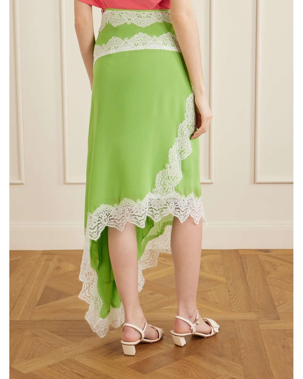 Christopher Esber Green Verve Lace-Detail Asymmetric Skirt