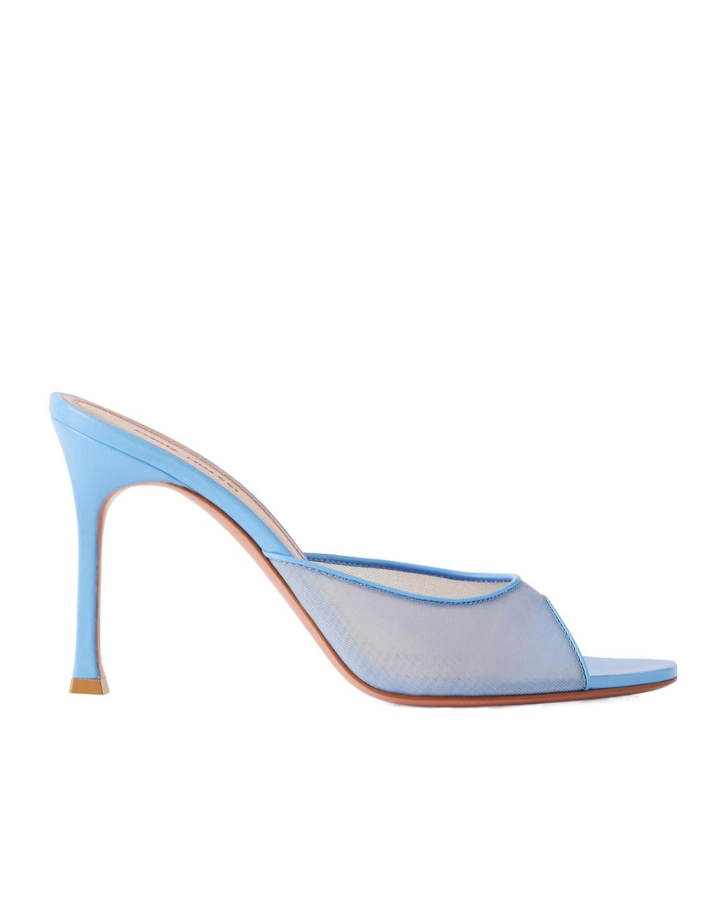 AMINA MUADDI Blue Leather-Trimmed Mesh Mules