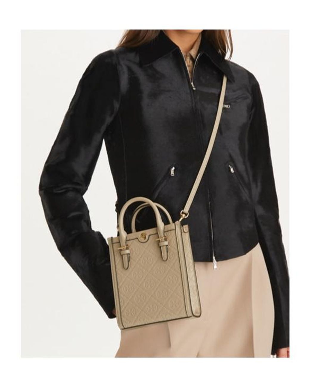 Tory Burch Natural Mini T Monogram Tote Bag