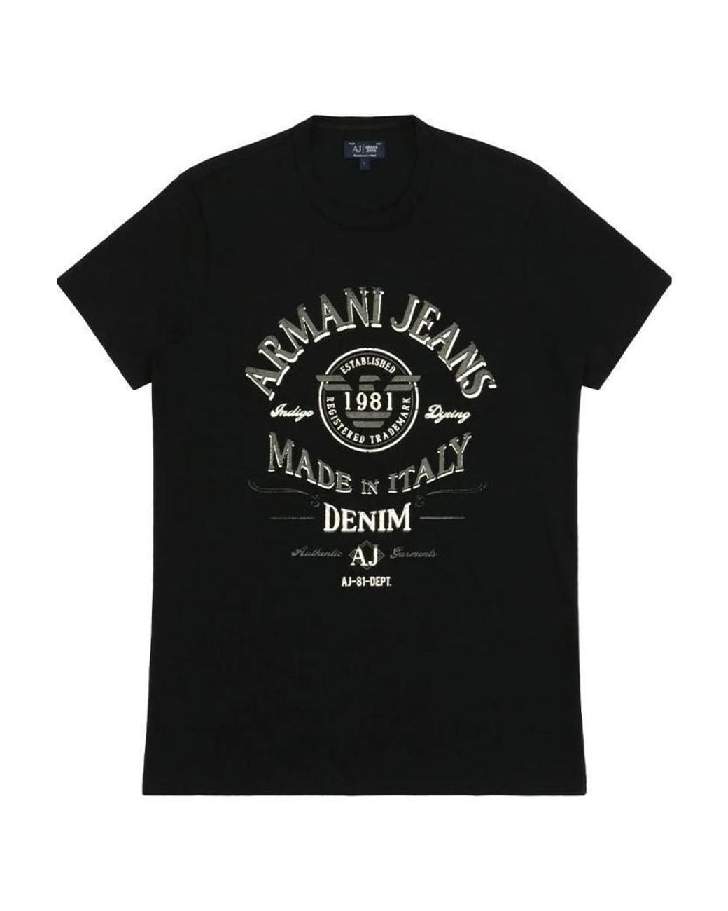 Armani Jeans Black Round Collar, Short Sleeve, Logo T-Shirt for men