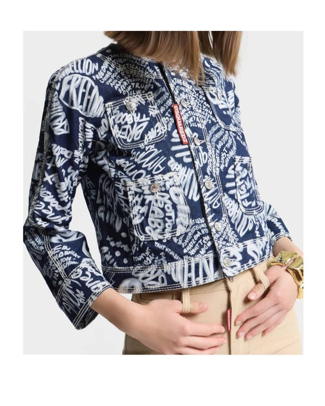 DSquared² Blue Pattern-Printed Denim Jacket