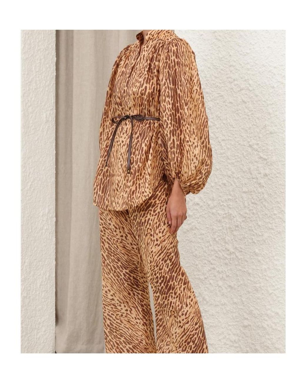 Zimmermann Brown Fluid Blouse With Animal Print