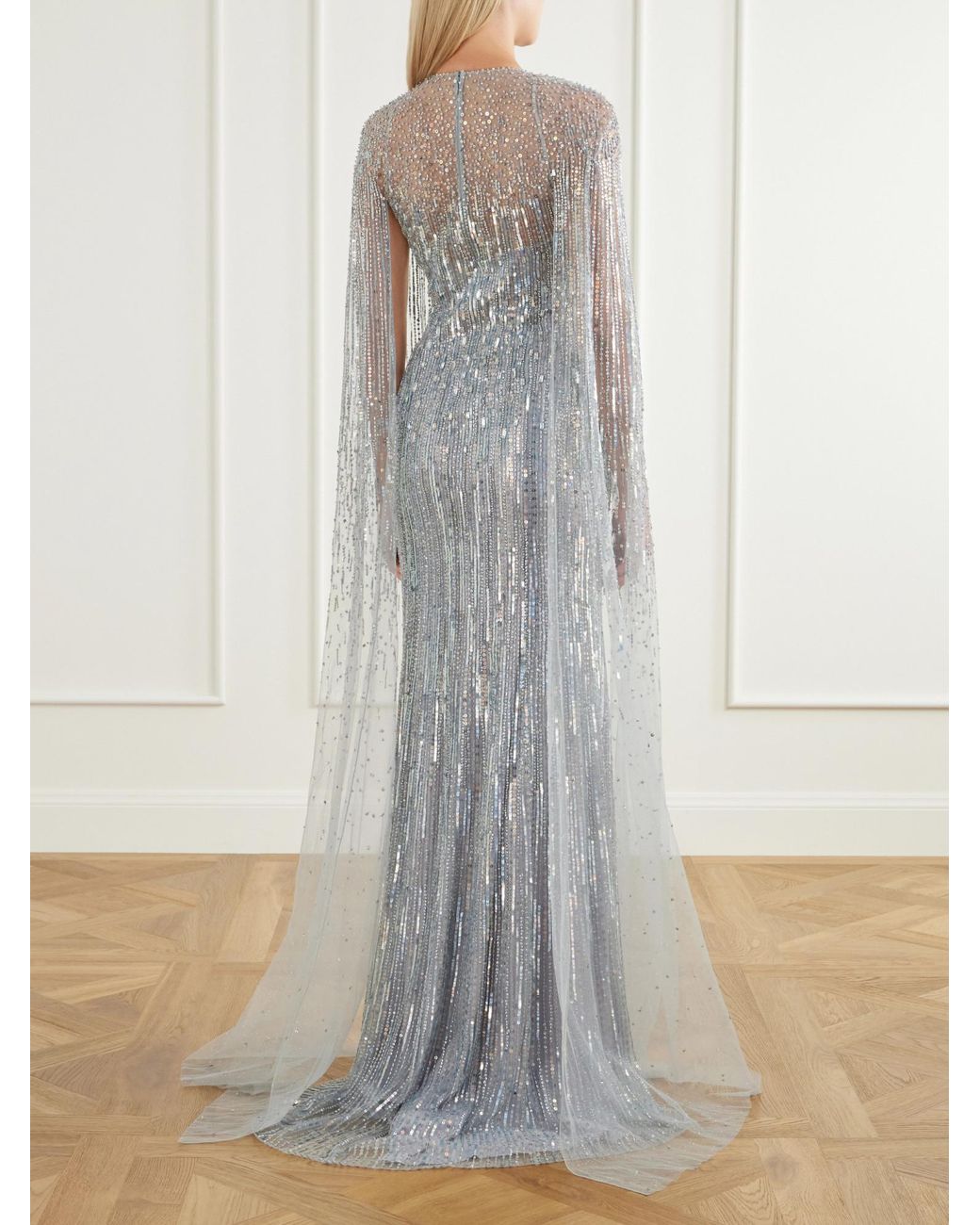 Jenny Packham Gray Sequin-Embellished Gown