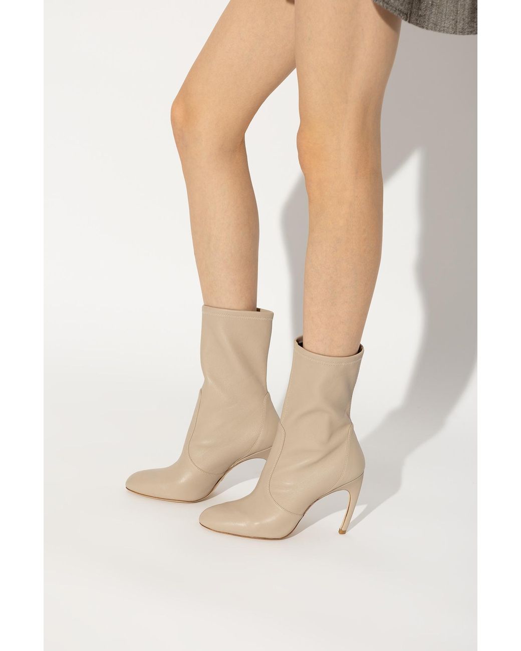 Stuart Weitzman White Luxecurve Almond-Toe Boots