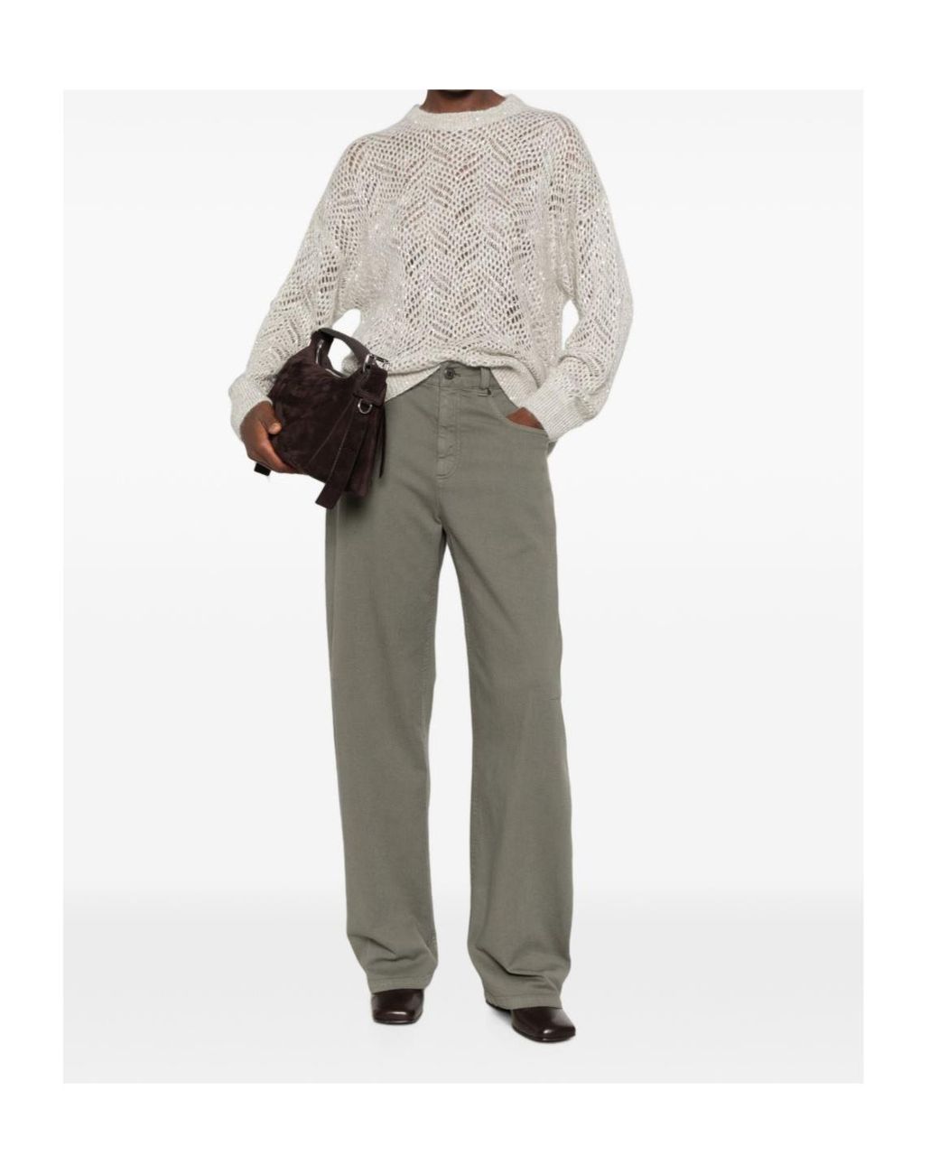 Brunello Cucinelli Natural Long-Sleeved Crewneck Jumper