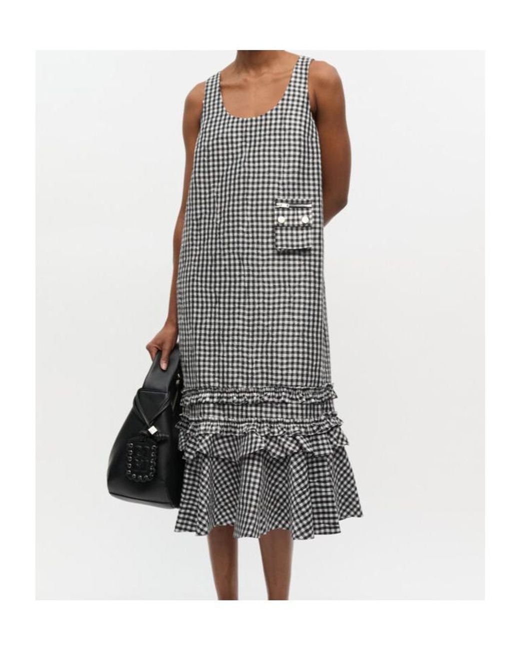 Ganni Gray Checked Sleeveless Midi Dress