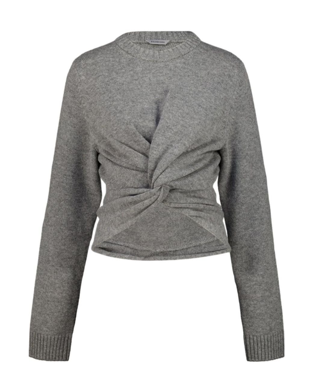 Balenciaga Gray Long-Sleeve Crew-Neck Sweater