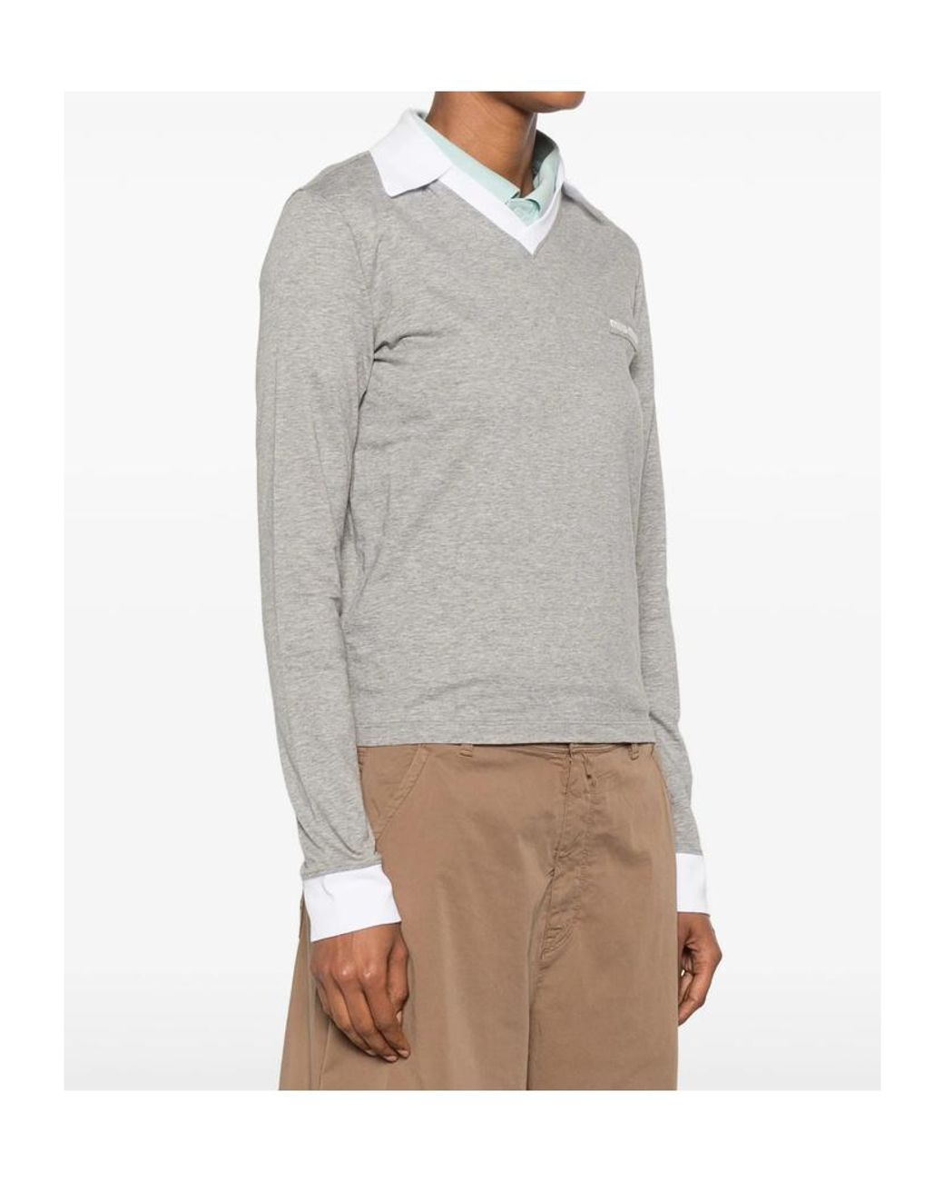 Miu Miu Green Contrast-Collar Knitted Polo Top