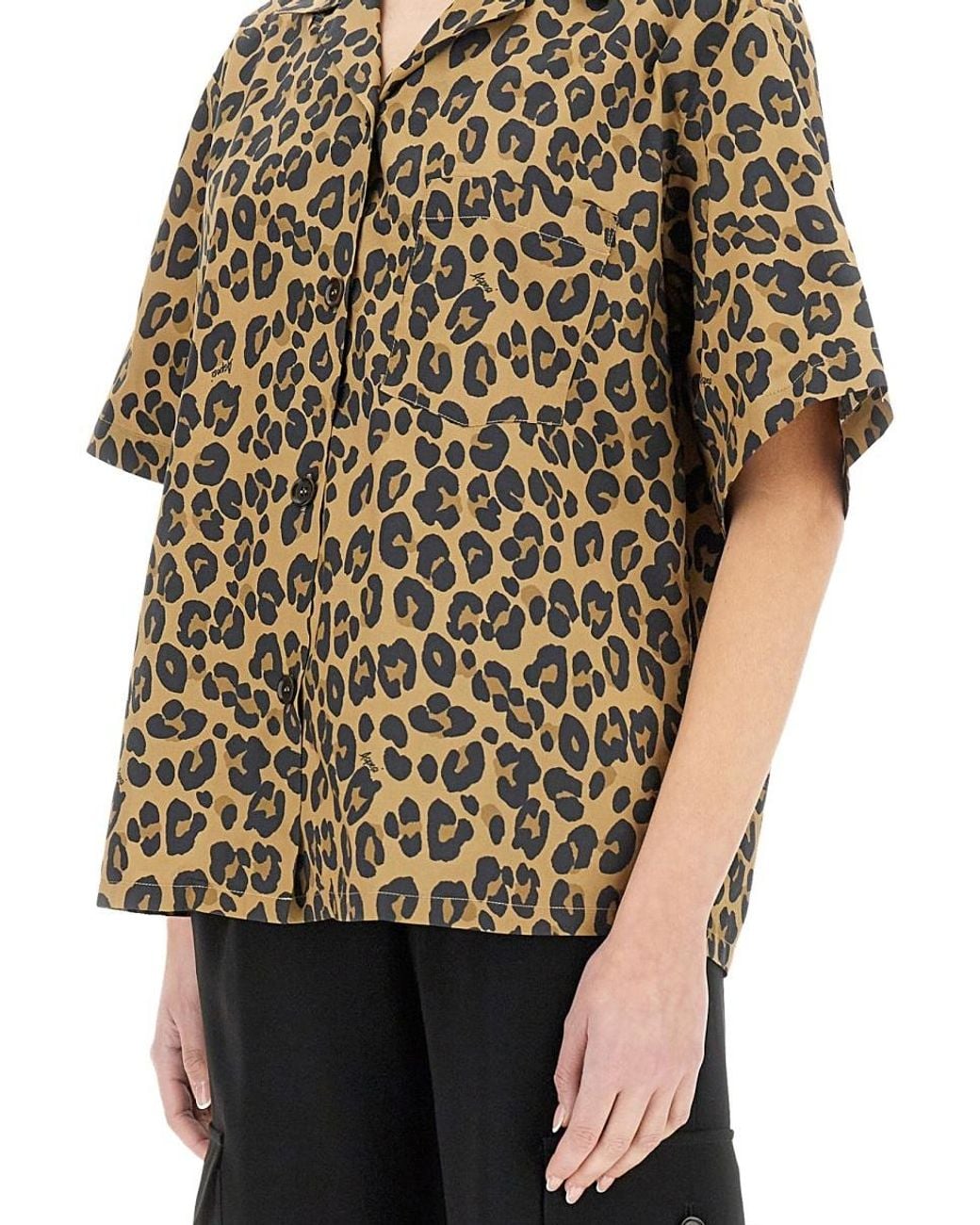 Aspesi Black Wild Pattern Button-Up Tops