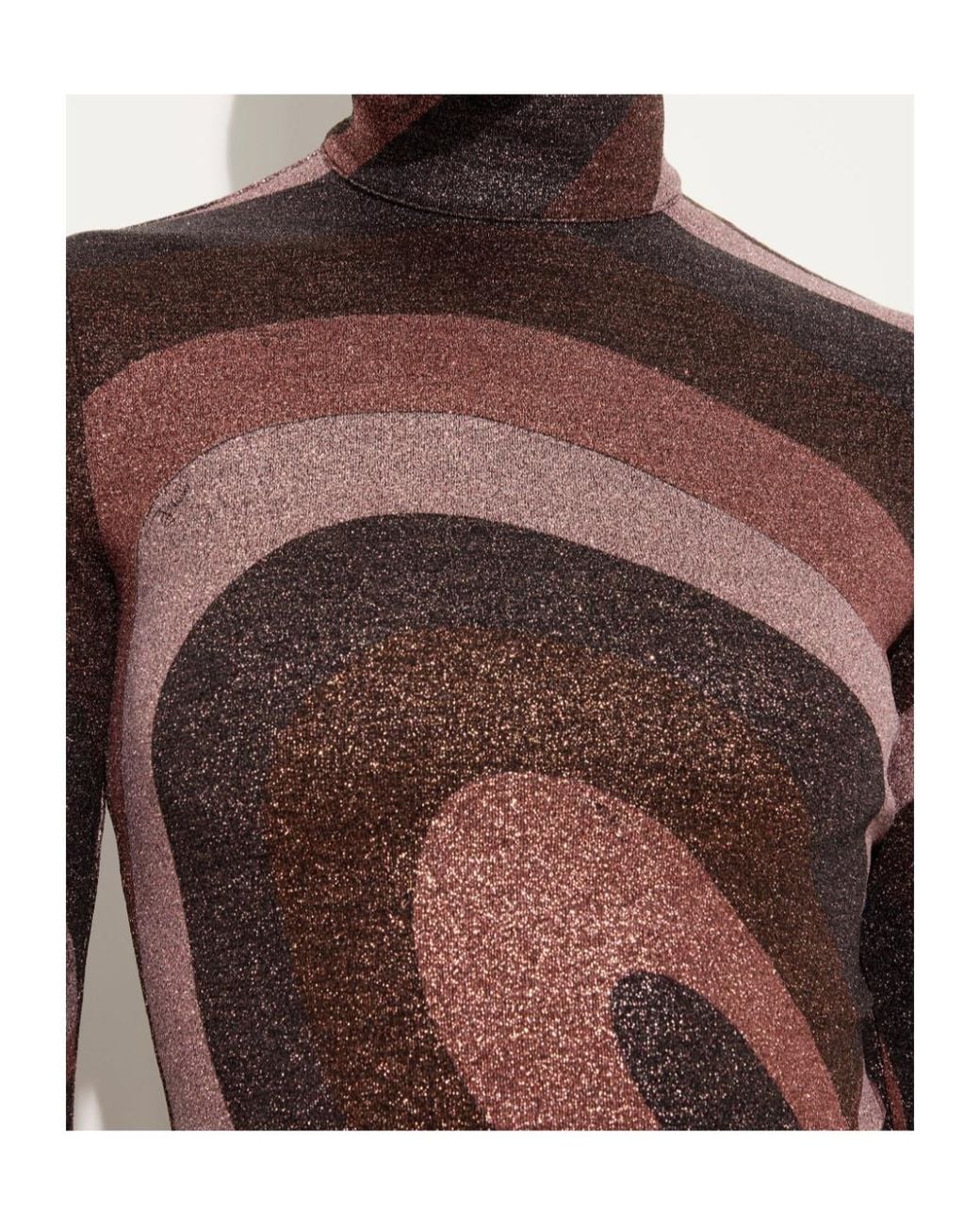 Emilio Pucci Brown Pucci Iride Print High-Neck Lurex Top