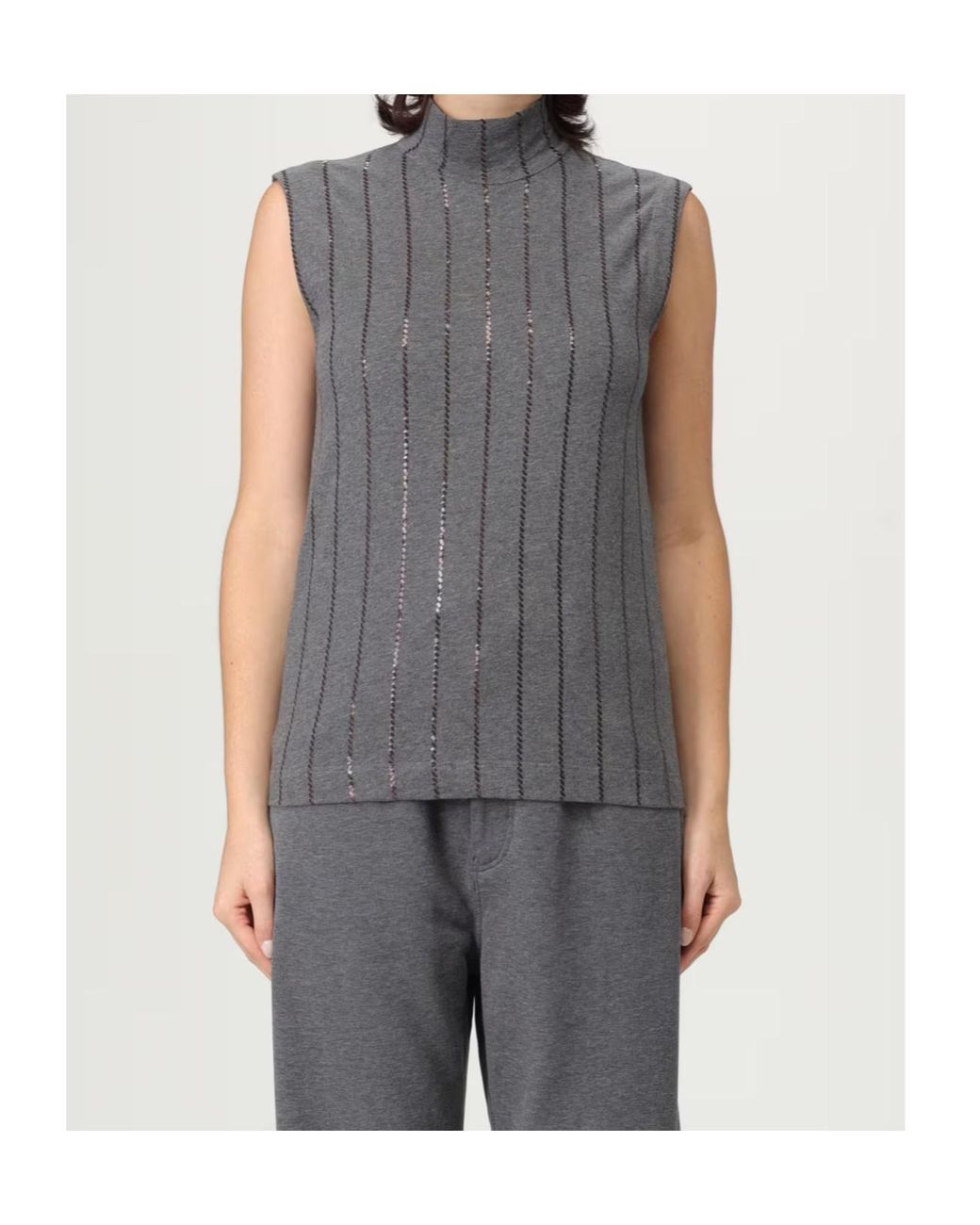 Brunello Cucinelli Gray Micro Sequin Top
