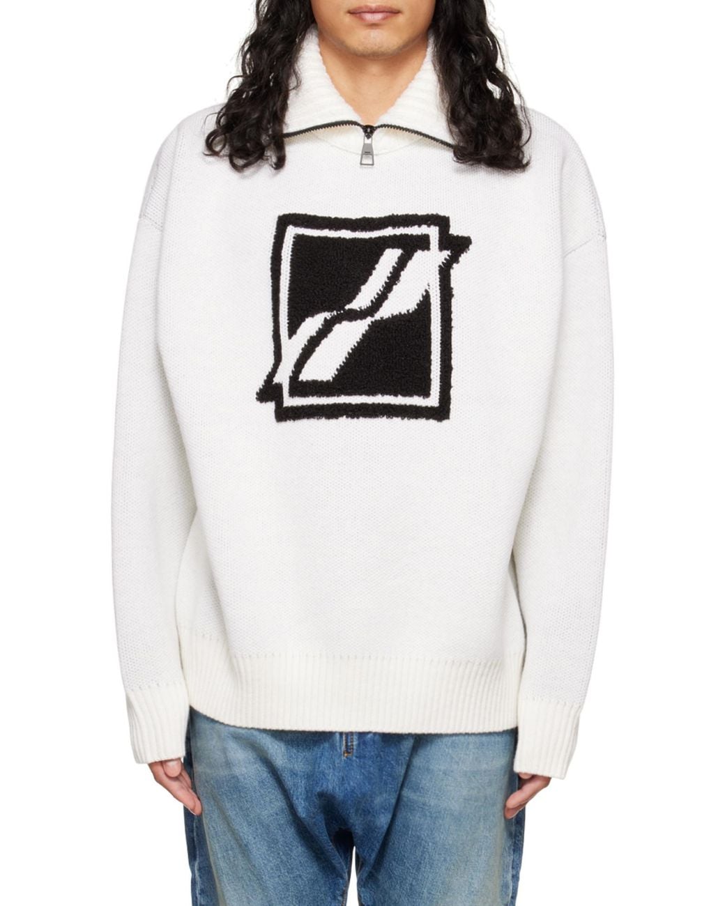we11done Gray Logo Semi-Zipper Sweater for men