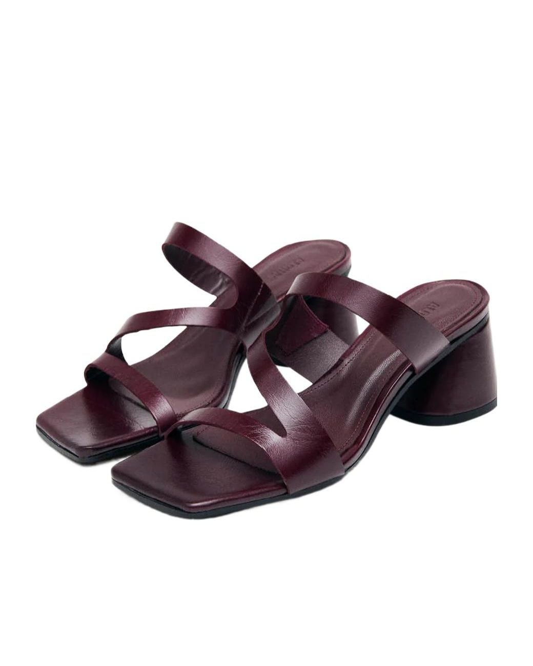 Alohas Purple Orielle Multi-Strap Square-Toe Heeled Sandals