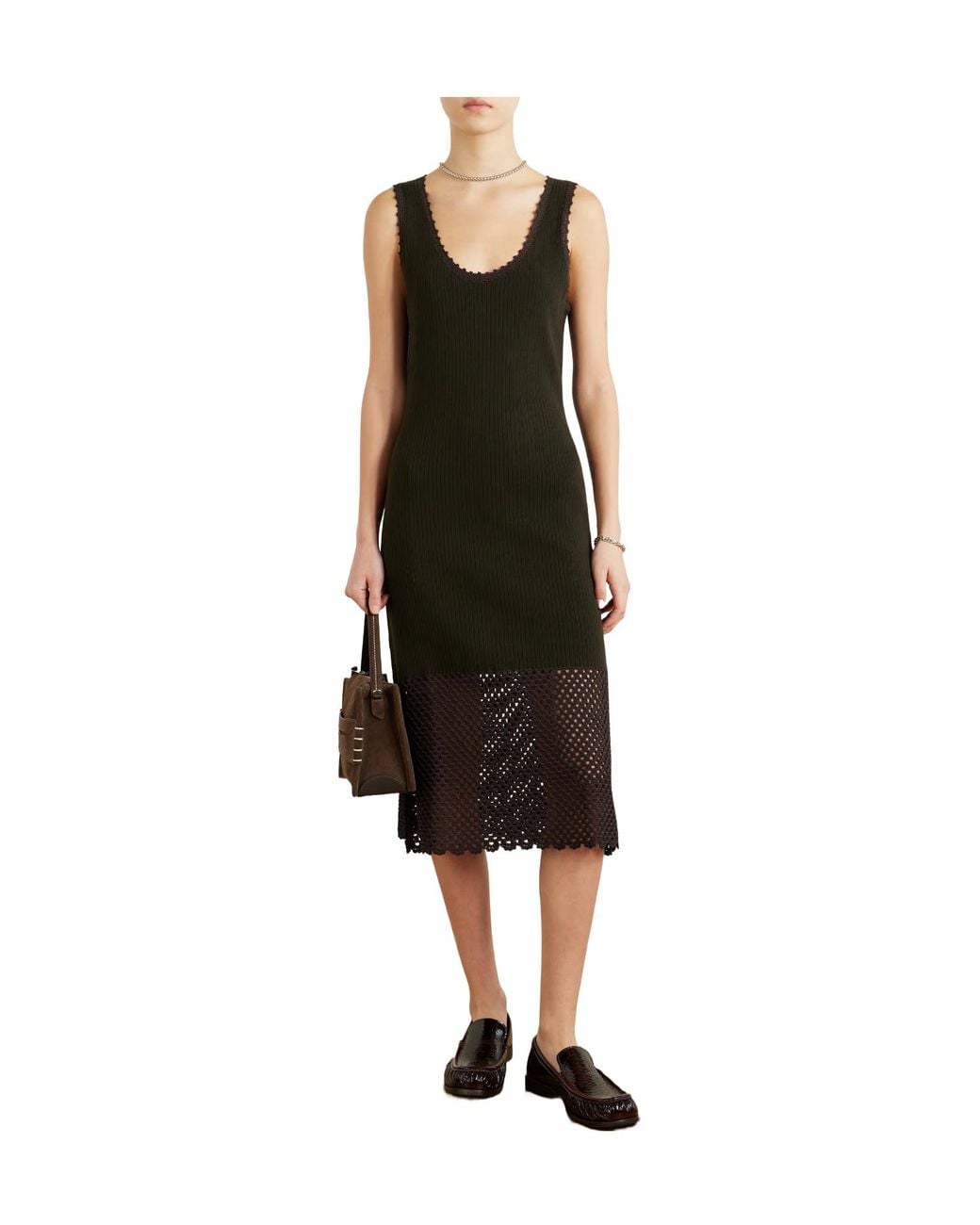 Wales Bonner Black Crochet-Trimmed Ribbed Cotton-Blend Midi Dress