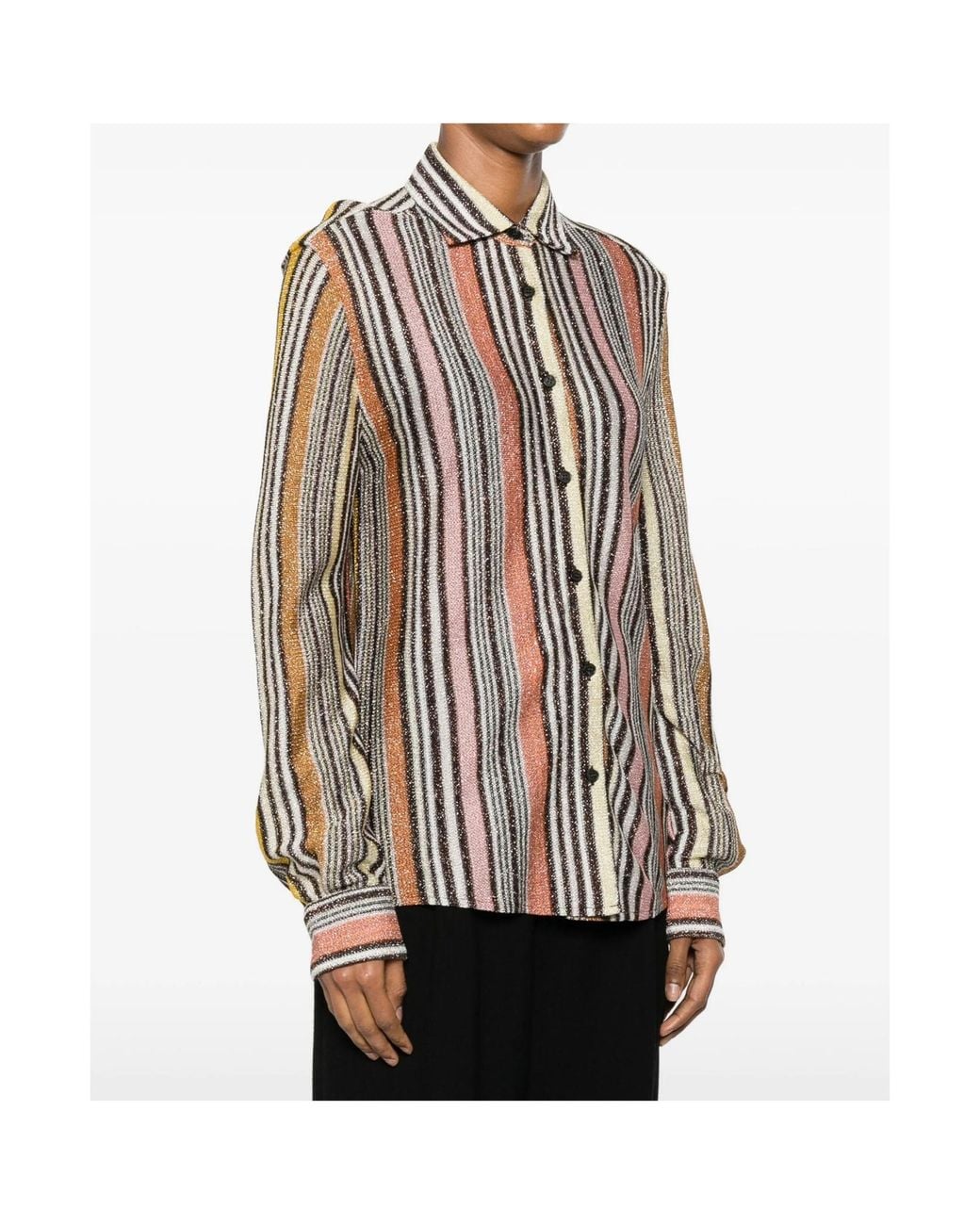 Missoni Brown Striped Metallic-Thread Shirt