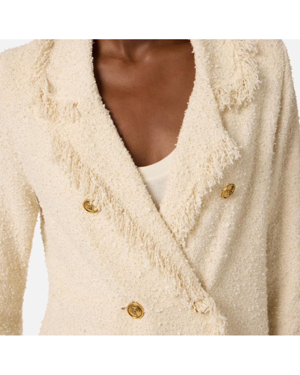Elisabetta Franchi Natural Fringed Bouclé Knit Jacket