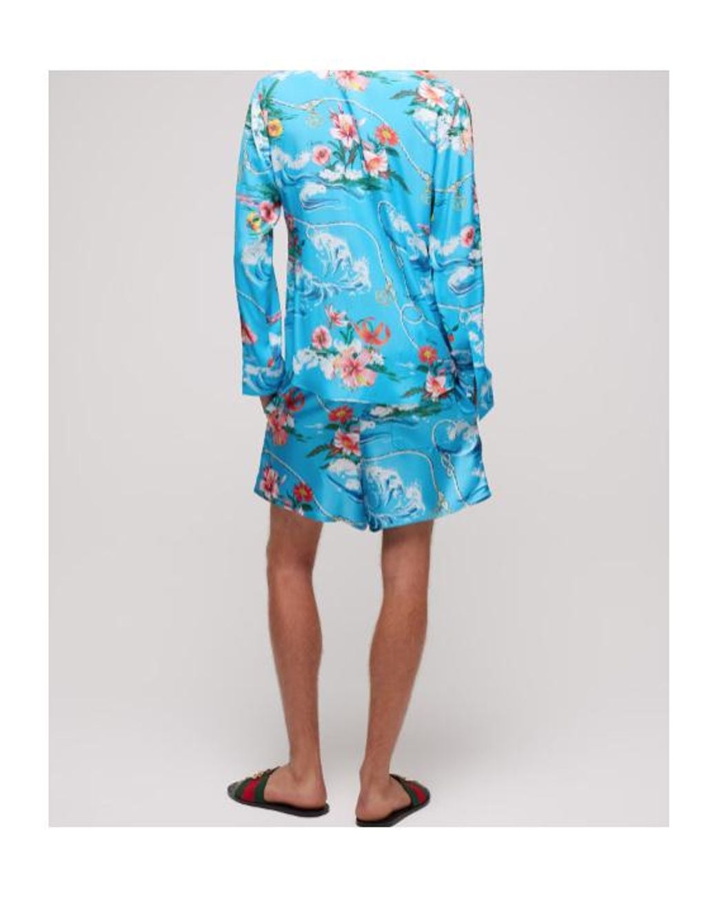 Gucci Blue Printed Collared Long-Sleeve Shirt for men