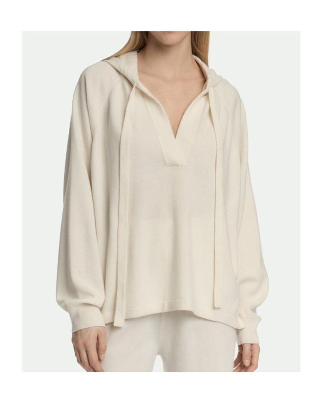 Malo White Cashmere V-Neck Hoodie