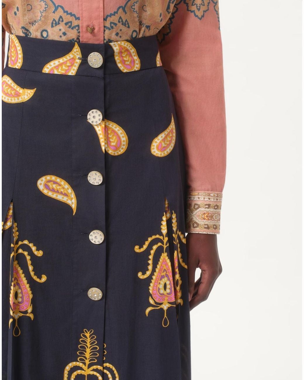Valentino Blue Paisley-Print Maxi Skirt