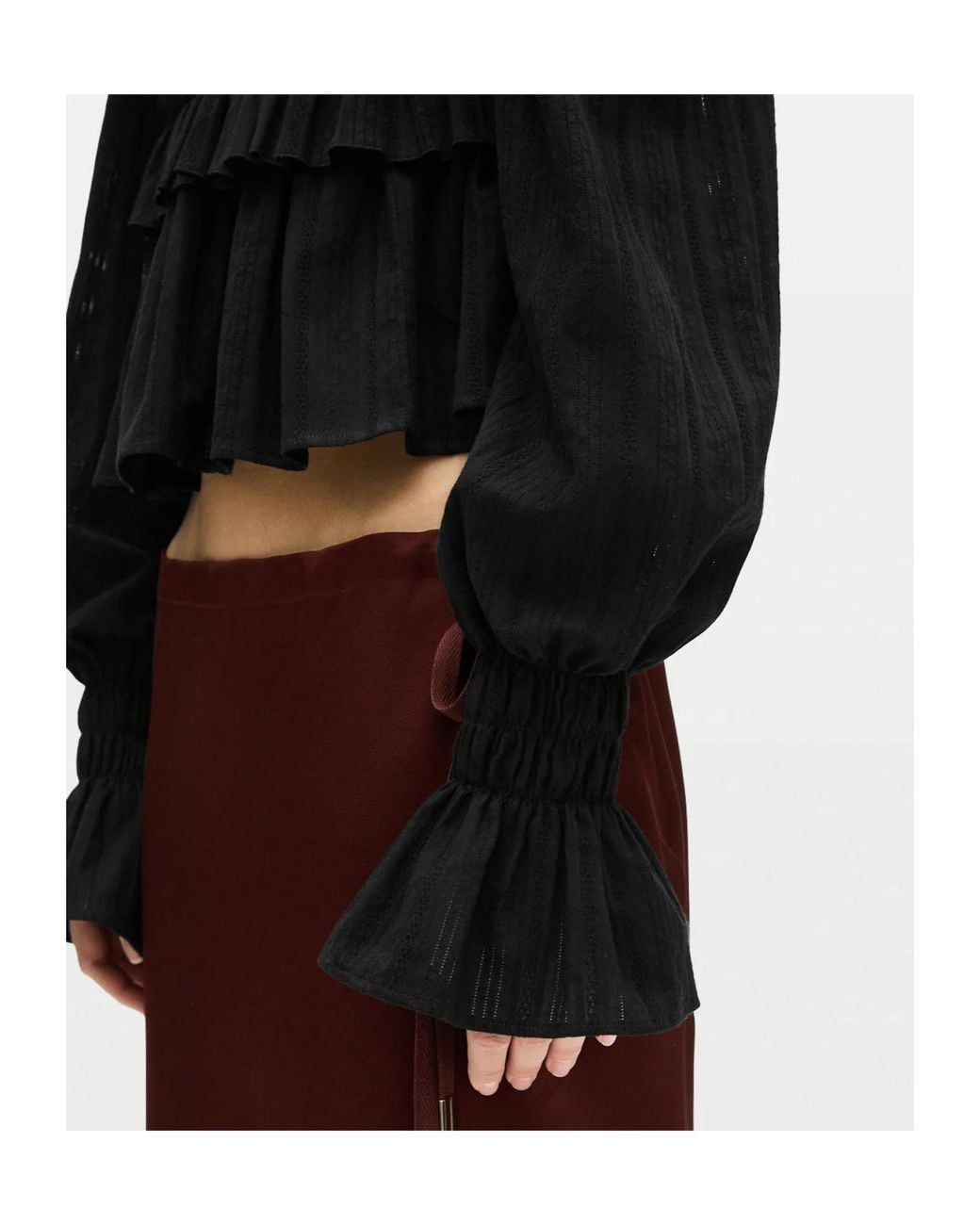 Ann Demeulemeester Black Smocked Ruffled Blouse