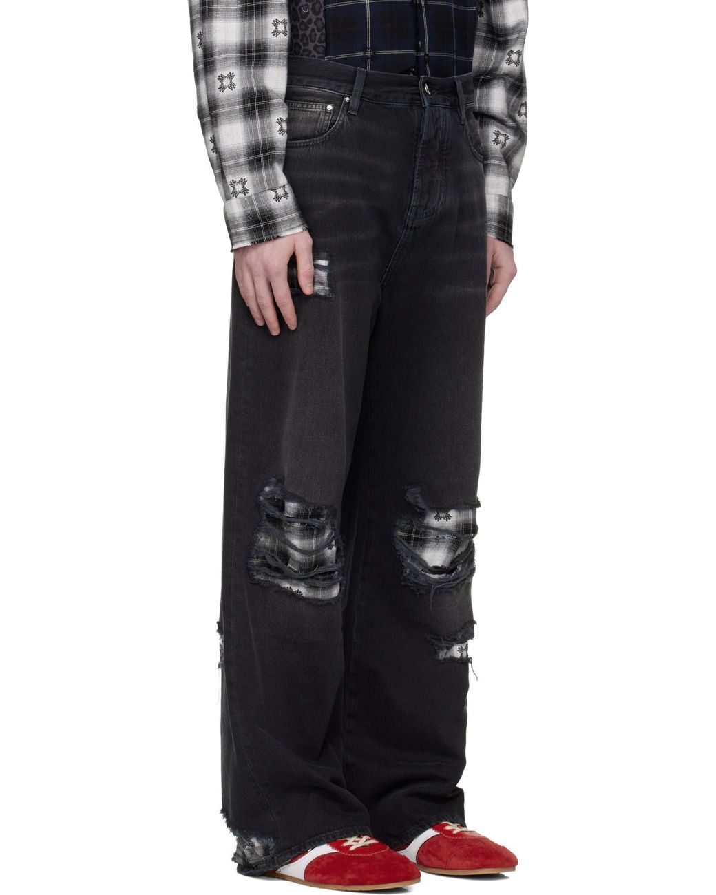 Amiri Black Flannel Repair Baggy Jeans for men
