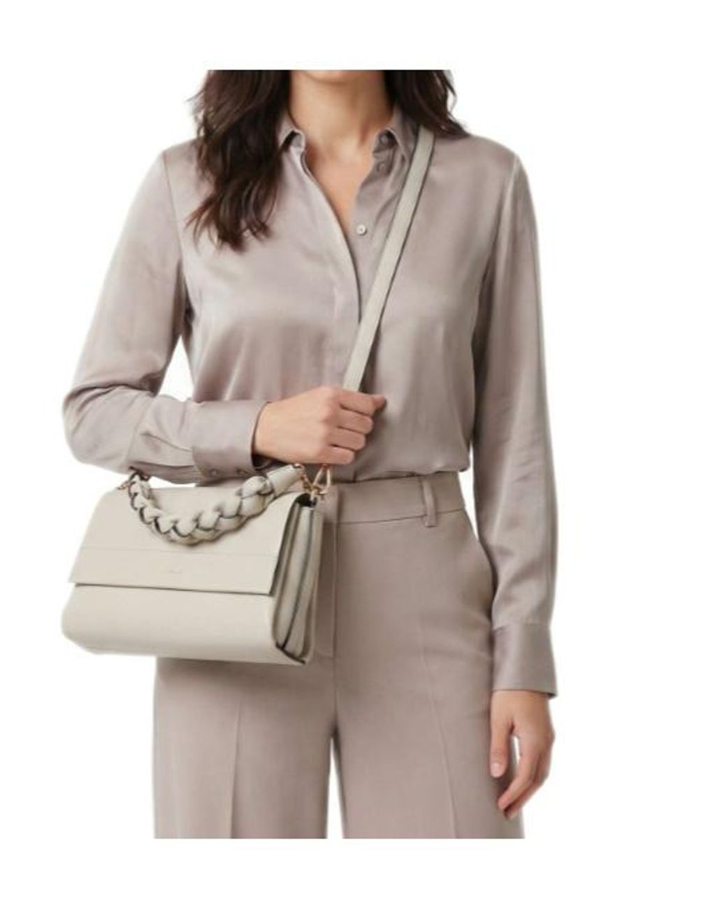Coccinelle White Boheme Woven-Handle Shoulder Bag