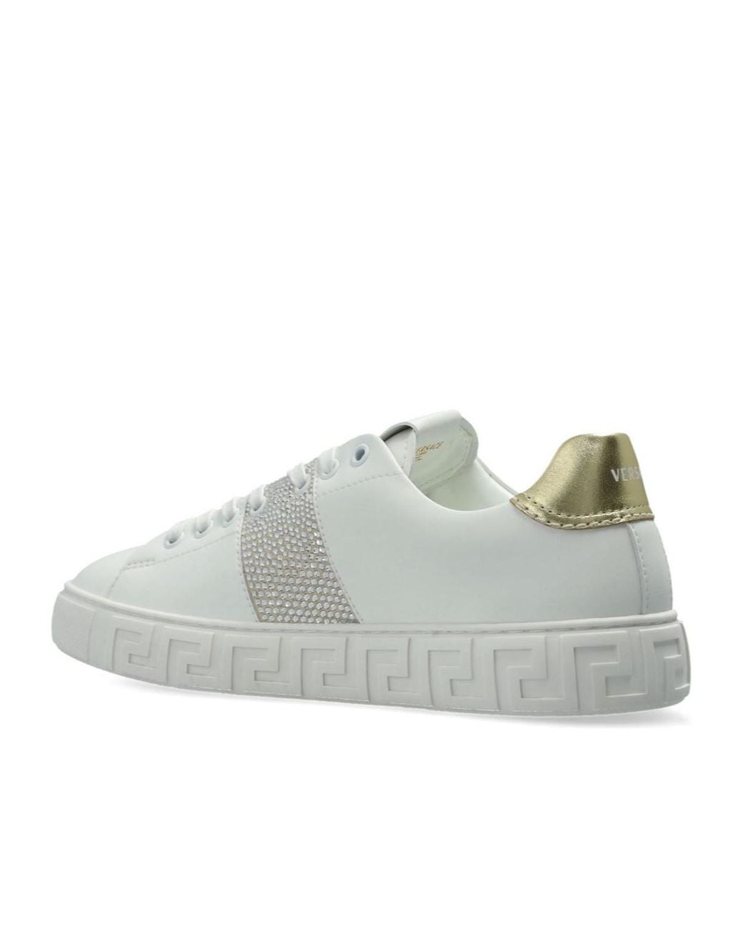 Versace White Greca Embellished Lace-Up Sneakers