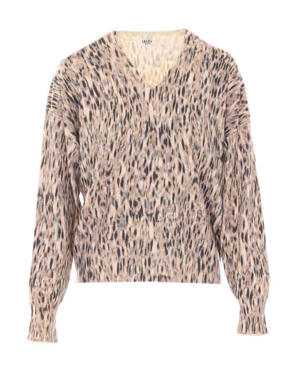 Liu Jo Brown V-Neck Printed Knitted Sweater