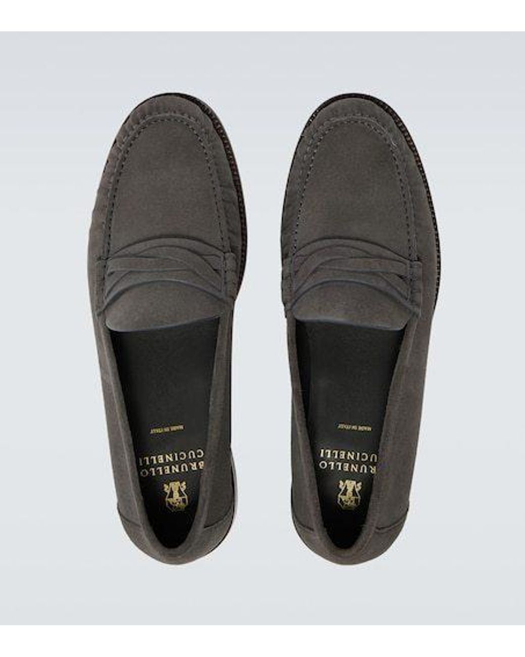 Brunello Cucinelli Black Suede Penny Loafers for men