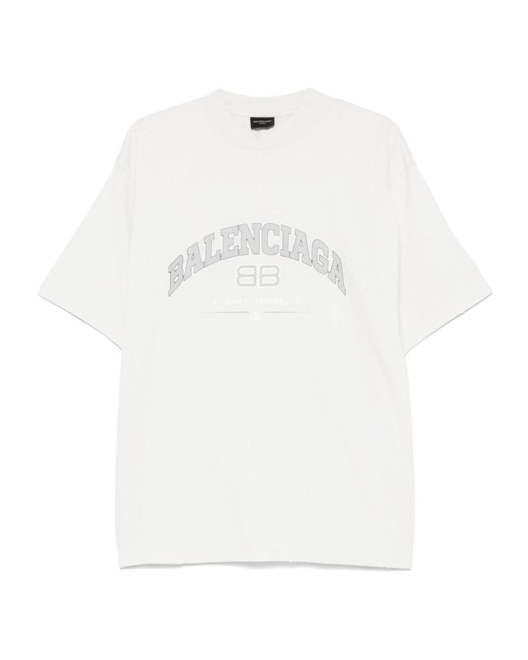 Balenciaga White Bb Logo Printed Used-Effect T-Shirt