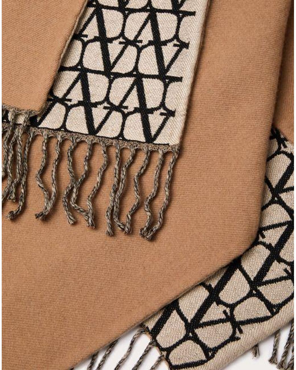Valentino Natural V-Neck Fringed Edge Cape