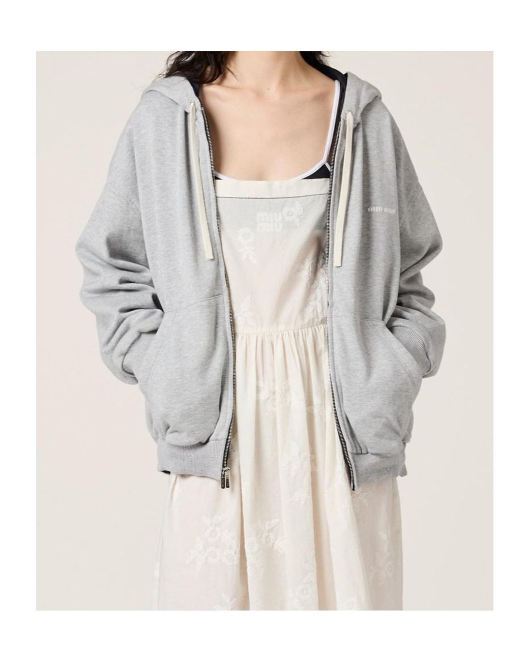 Miu Miu Gray Jersey And Technical Pongé Blouson Jacket