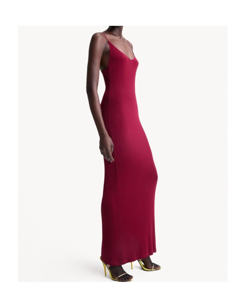 Saint Laurent Red Cassandre-Chain Backless Dress