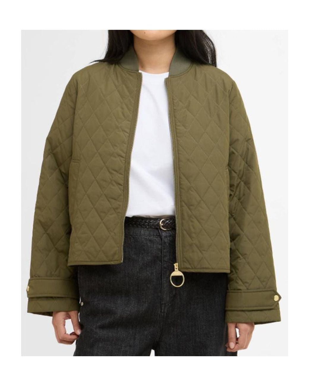 Barbour Green Diamond-Quilted Zip Jacket