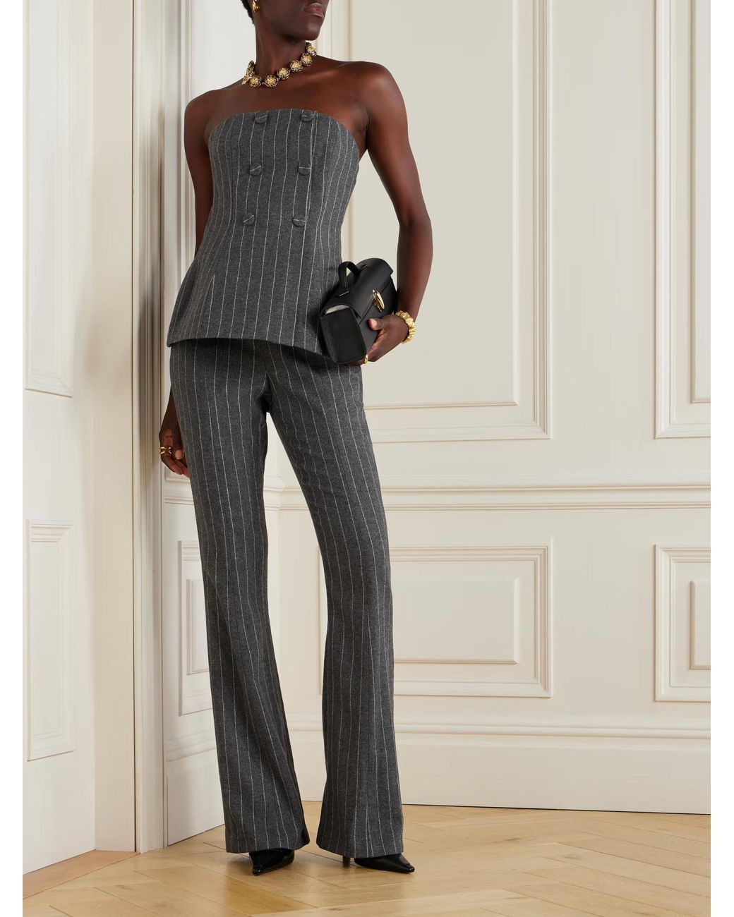 Carolina Herrera Gray Pin Striped Flared Casual Pants