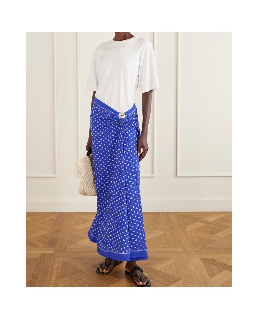 Christopher Esber Purple Bandana-Print Ruched Long Skirt