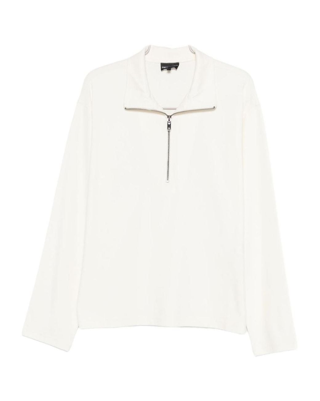 Emporio Armani White Zip Detailed High Neck Sweatshirt for men