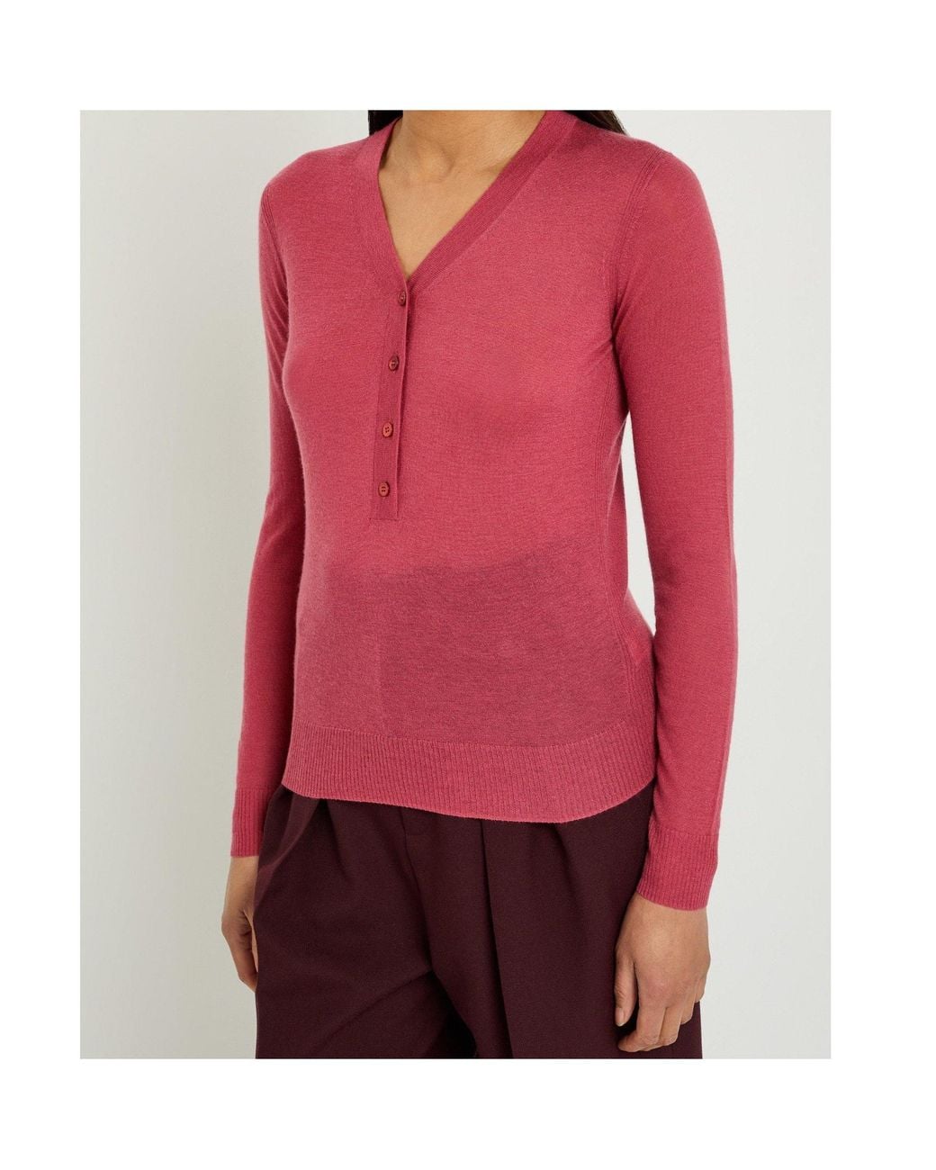 Joseph Pink V-Neck Long-Sleeve Knit Top