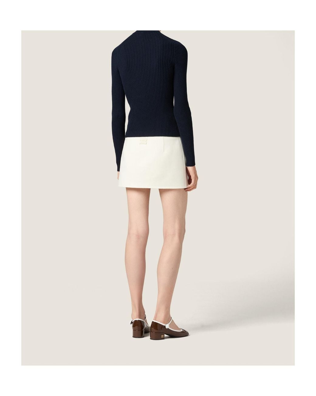 Miu Miu Blue Cashmere And Leather Zipper Cardigan