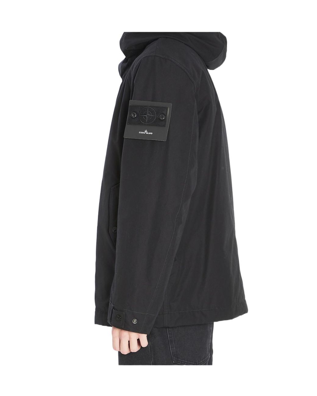 Stone Island Black Logo Patch Hooded Jacket for men