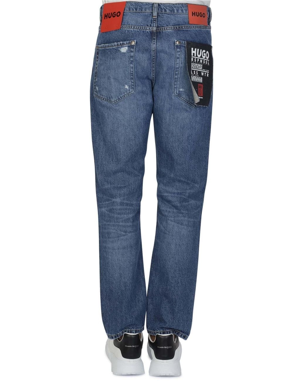 Boss Blue Hugo Straight Leg Distressed Jeans for men