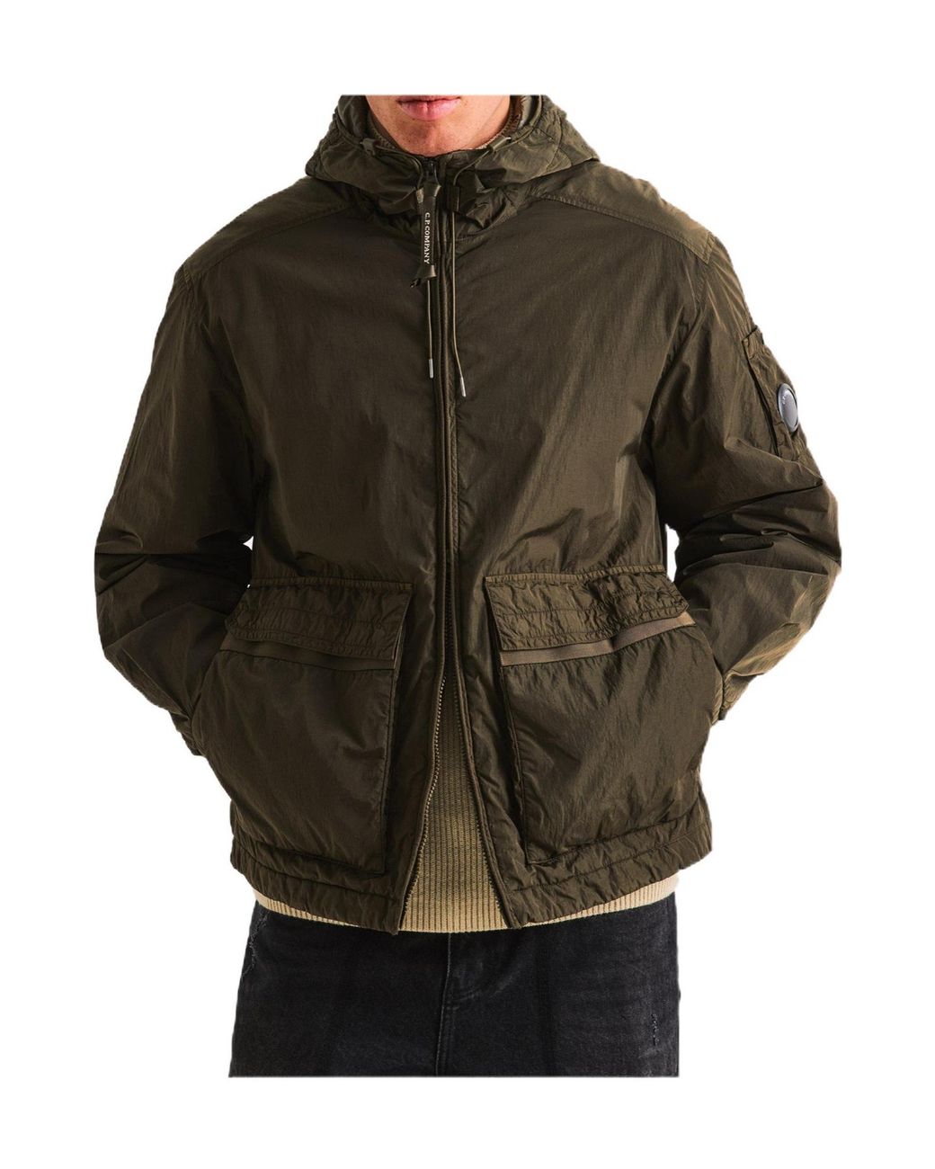 C P Company Green Lightweight Hooded Windbreaker Jacket for men