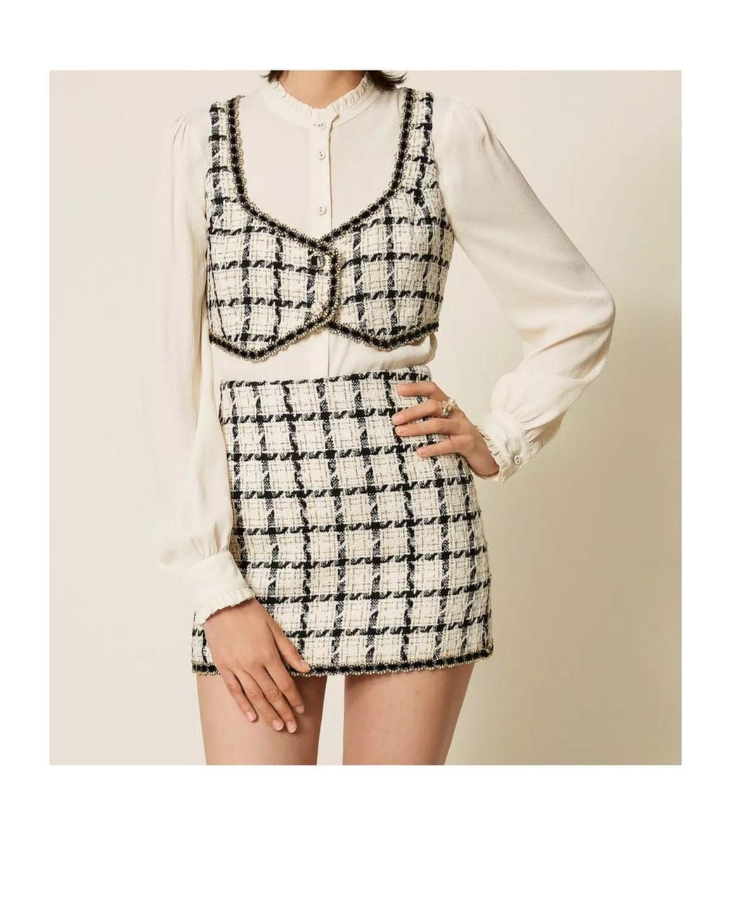 Twinset Metallic Check-Pattern Mini Skirt