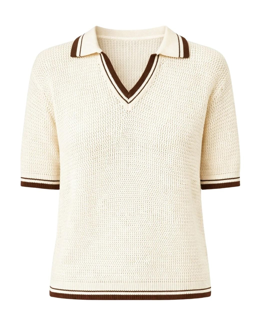 Marella Natural V-Neck Striped Knit Top