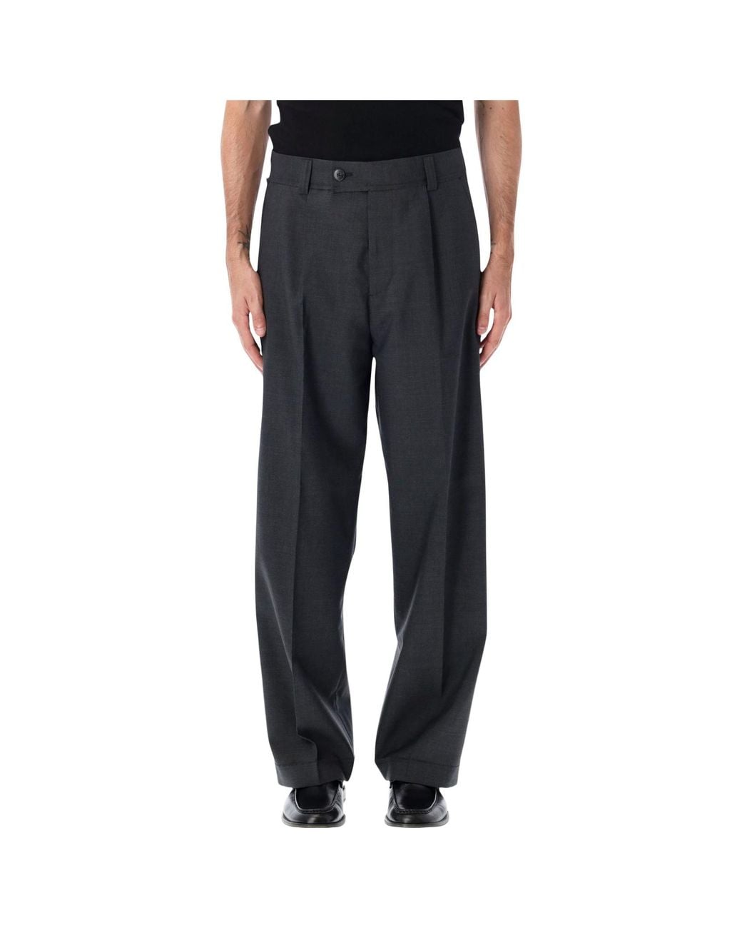 mfpen Black Patch Pleated Wide-Leg Pants for men