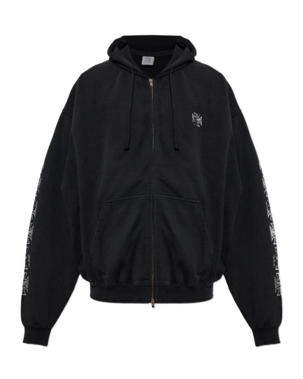 Vetements Black Graphic Sleeve Zip-Up Hoodie for men