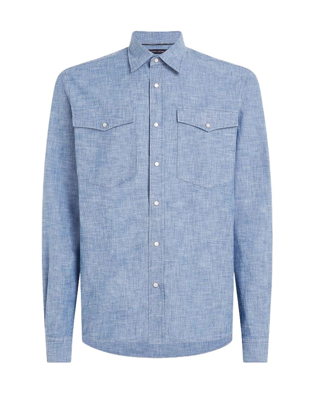 Tommy Hilfiger Blue Lapel Denim Shirt for men