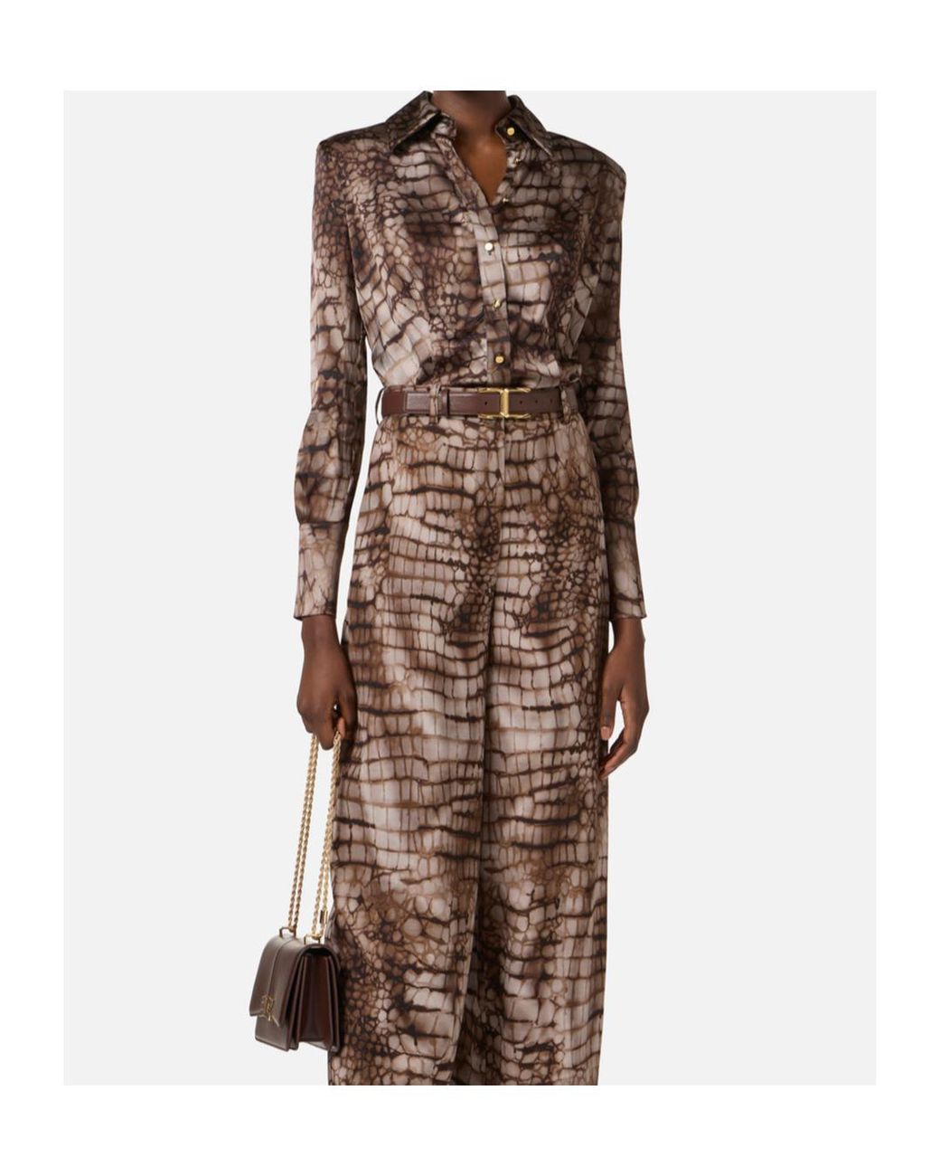 Elisabetta Franchi Brown Printed Satin Shirt